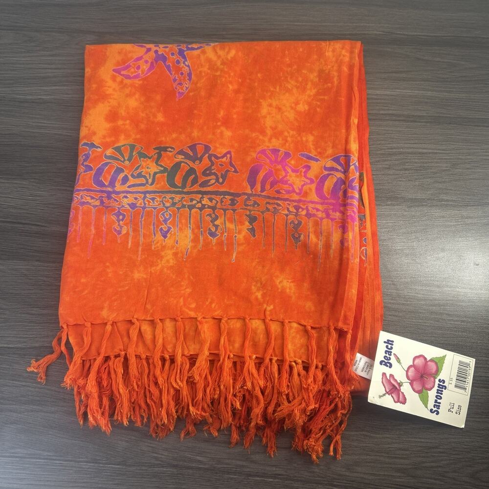 Beach Sarongs Orange Batik Starfish Rayon Sarong Wrap 56x44 NWT Indonesia